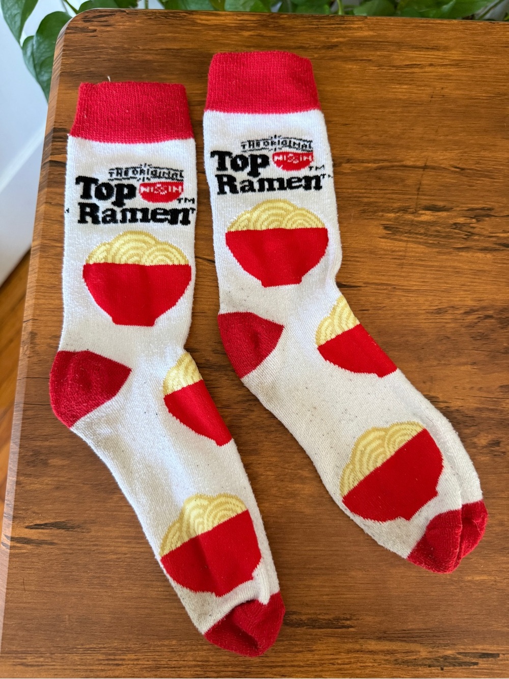 Ramen White Crew Socks with Red Bowl & Yellow Noodles